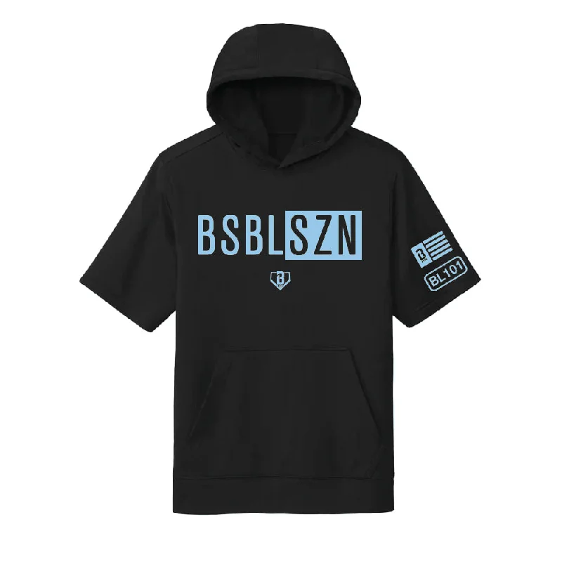 BSBL-SZN Youth Short Sleeve Hoodie V2 - Black/Light Blue