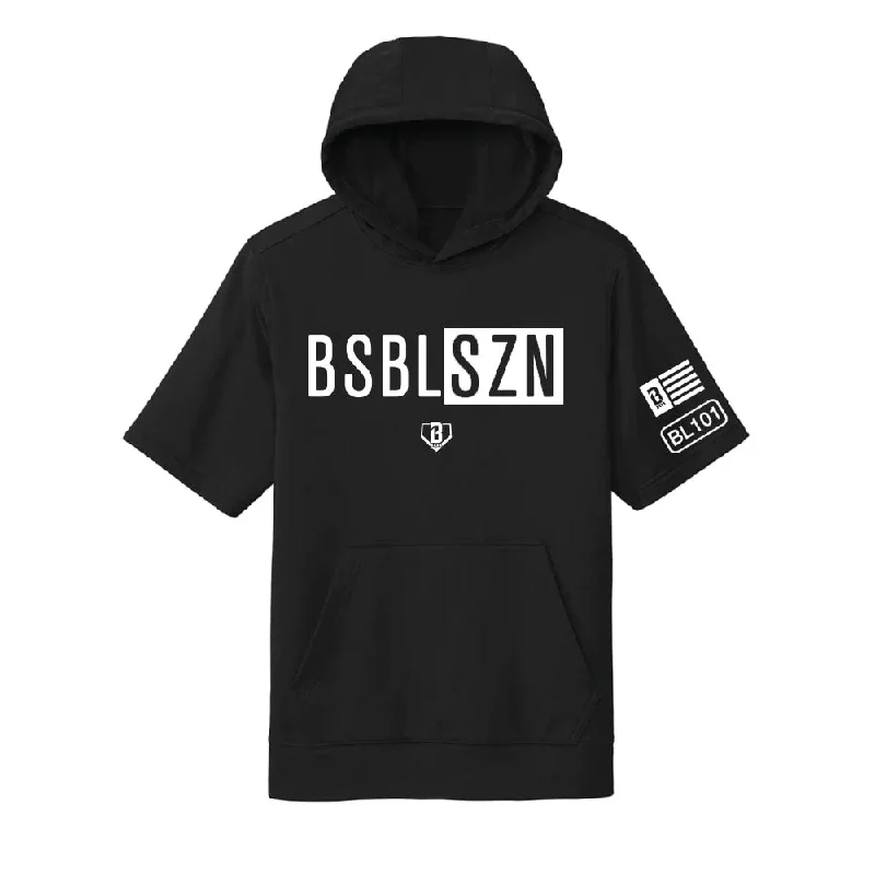 BSBL-SZN Youth Short Sleeve Hoodie V2 - Black/White