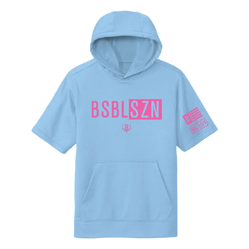 BSBL-SZN Youth Short Sleeve Hoodie V2 - Cotton Candy Blue