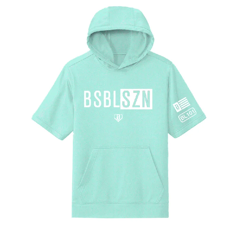 BSBL-SZN Youth Short Sleeve Hoodie V2 - Mint/White