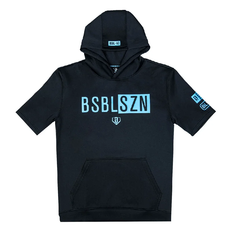 BSBL-SZN Youth Short Sleeve Hoodie V3 - Black/Light Blue