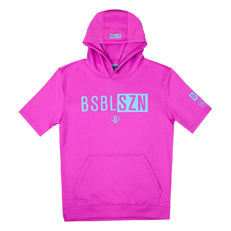 BSBL-SZN Youth Short Sleeve Hoodie V3 - Cotton Candy Pink