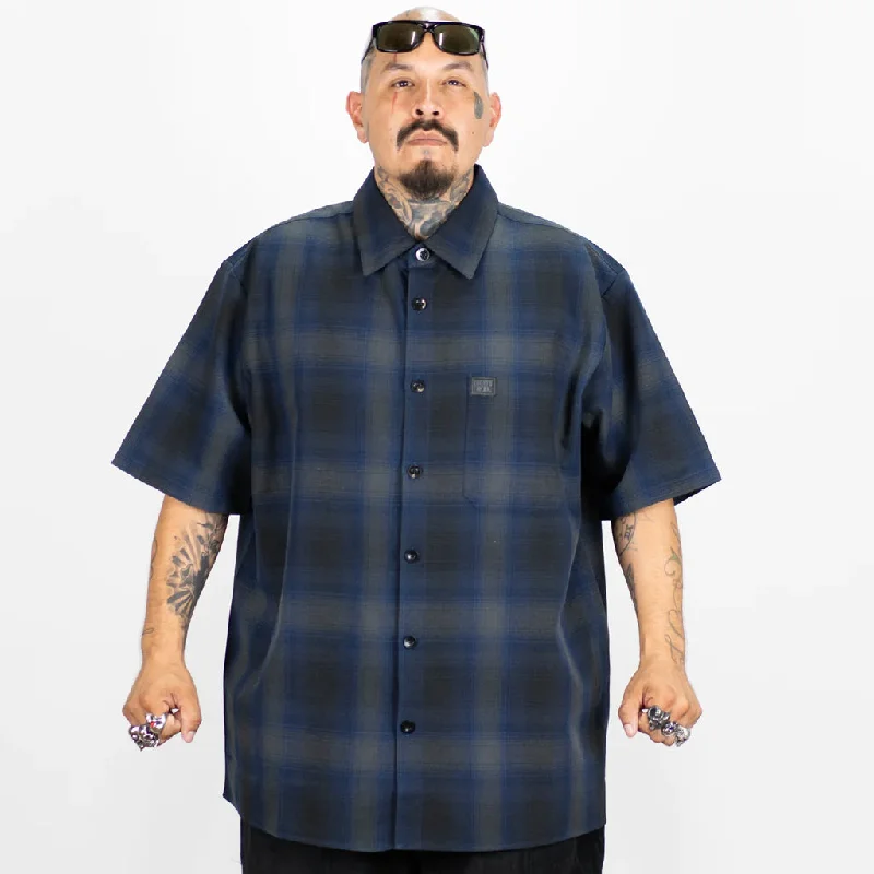 Short Sleeve Checker Flannel Royal/Black/Grey