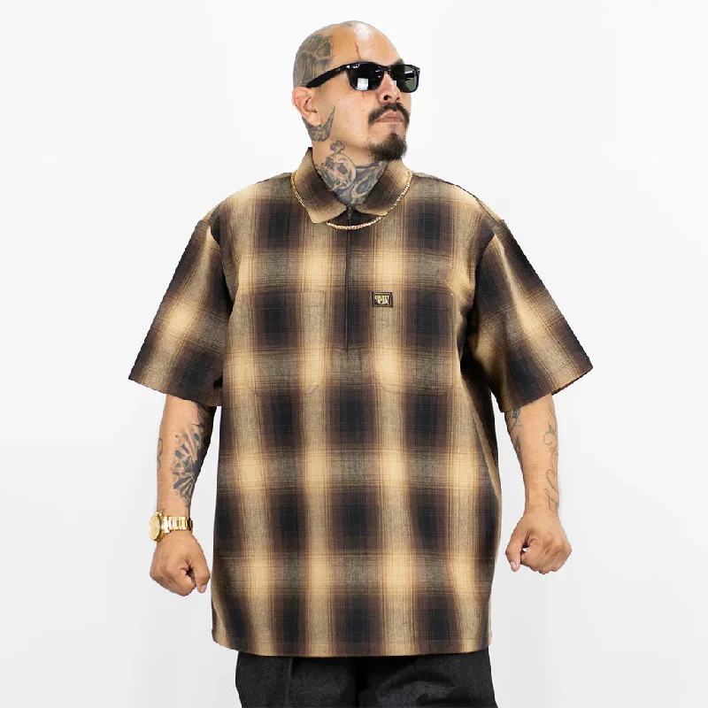 Short Sleeve Checker Zip Black/Tan