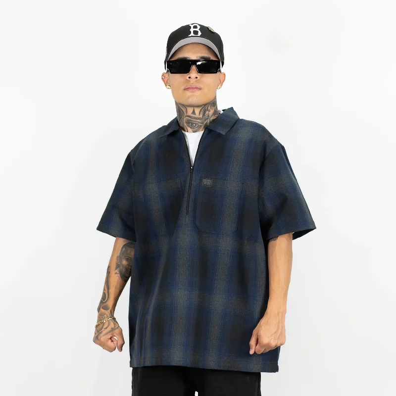 Short Sleeve Checker Zip Royal/Black/Grey