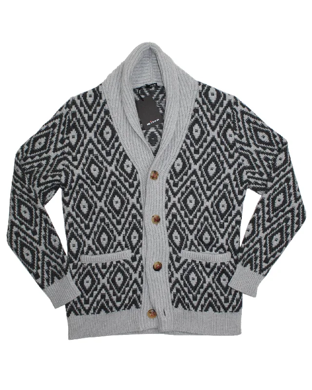 Kiton Cashmere Cardigan Gray Argyle M Extra Fancy - EU 50 / M