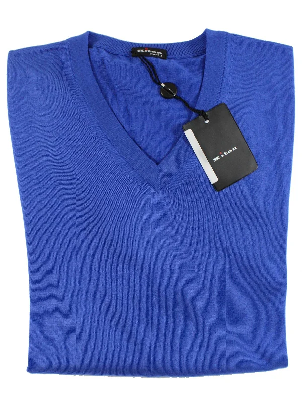 Kiton Silk Sweater Royal Blue - V-Neck S / EUR 48