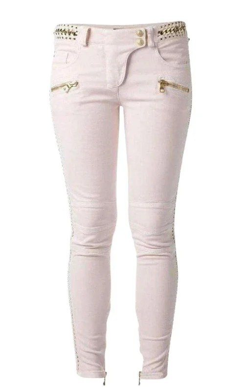 Low Rise Lace Chains Biker Jeans