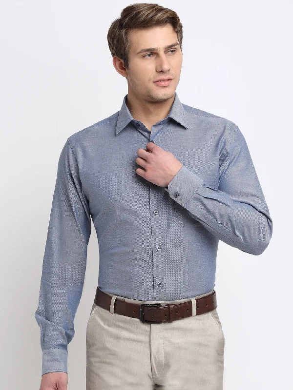 Men's Bluish Grey Formal Self textured Full Sleeve Shirt