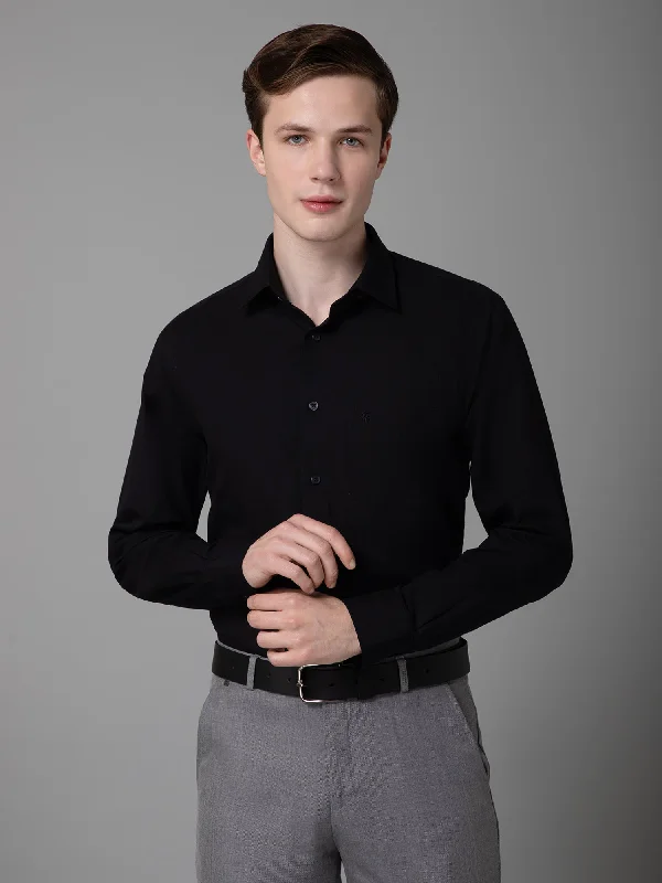 Men's Black Formal Fil a Fil Plain Full Sleeve Shirt