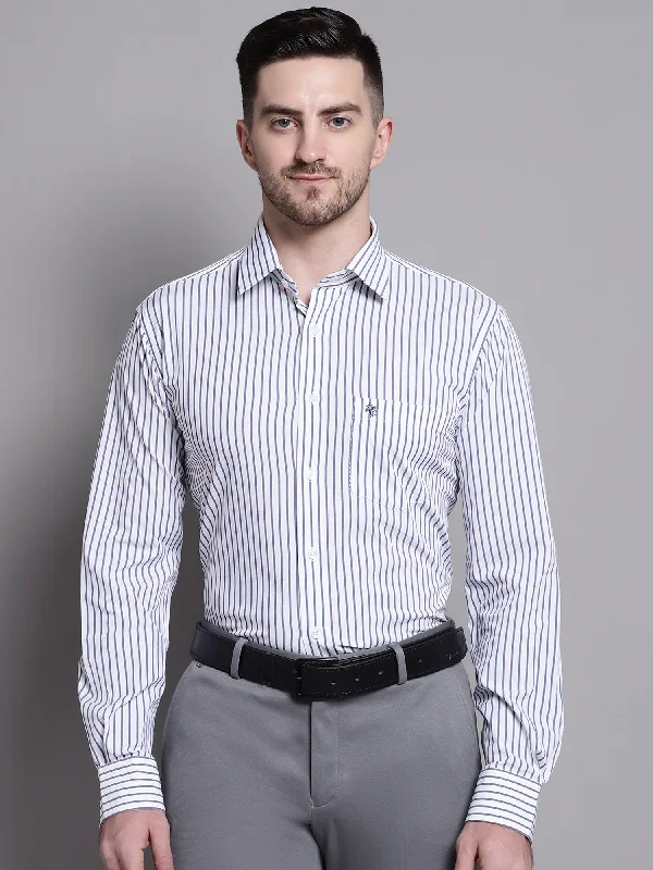 Men's Blue Formal Stripe Stretch Full Sleeve Shirt