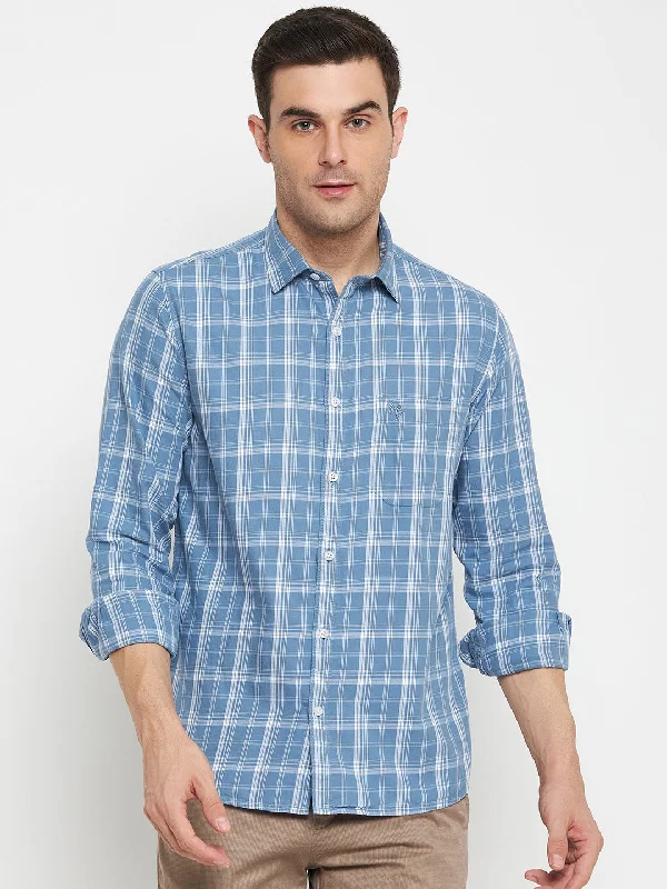 Men's Blue Casual Medium Checks Full Sleeve Shirt