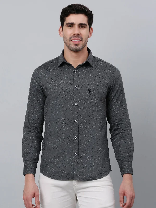 Men's Dark Grey Casual Floral Ditsy Print Full Sleeve Shirt