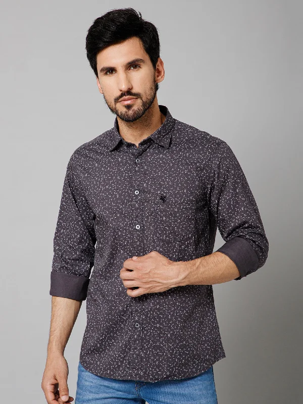 Men's Dark Grey Casual Floral Ditsy Print Full Sleeve Shirt