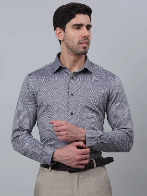 Men's Black Formal Self Textured Full Sleeve Shirt