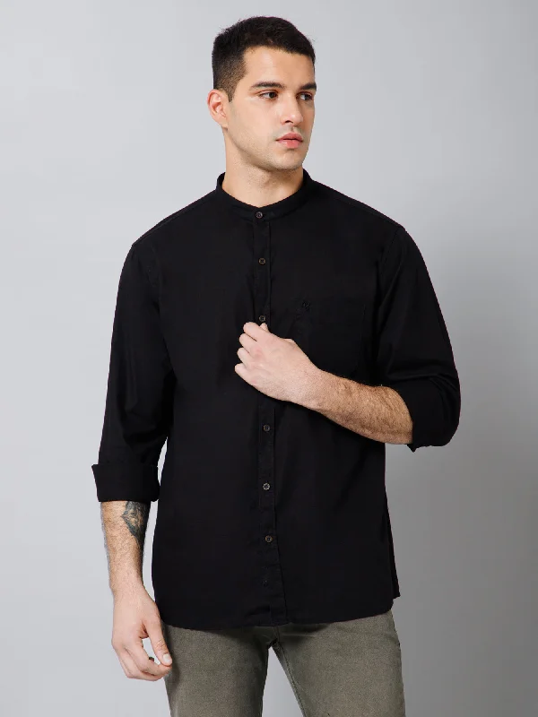 Men's Black Casual Plain Full Sleeve Shirt