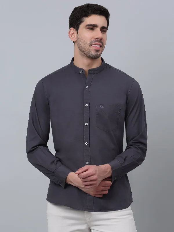 Men's Dark Grey Casual Plain Full Sleeve Shirt