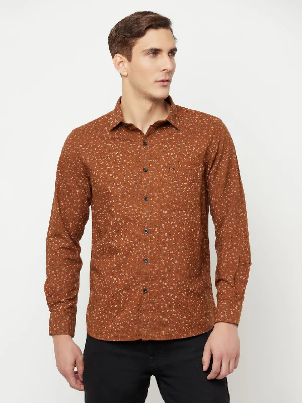 Men's Brown Casual Floral Ditsy Print Full Sleeve Shirt