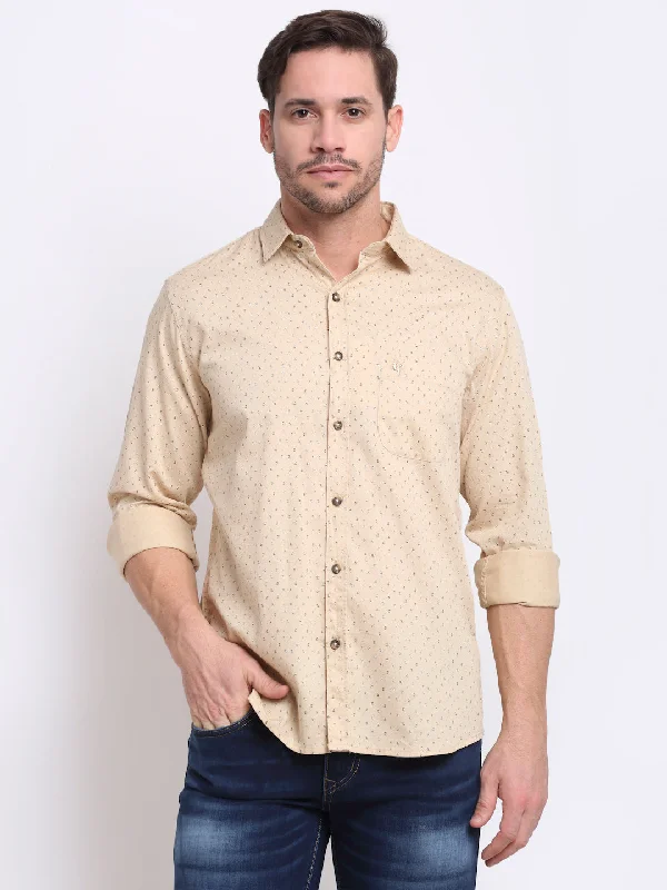 Men Cotton Printed Khaki Full Sleeve Casual Shirt for Men with Pocket