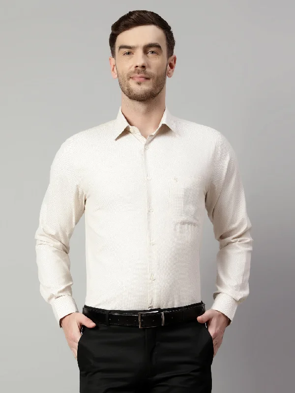 Men's Beige Formal Self textured Full Sleeve Shirt