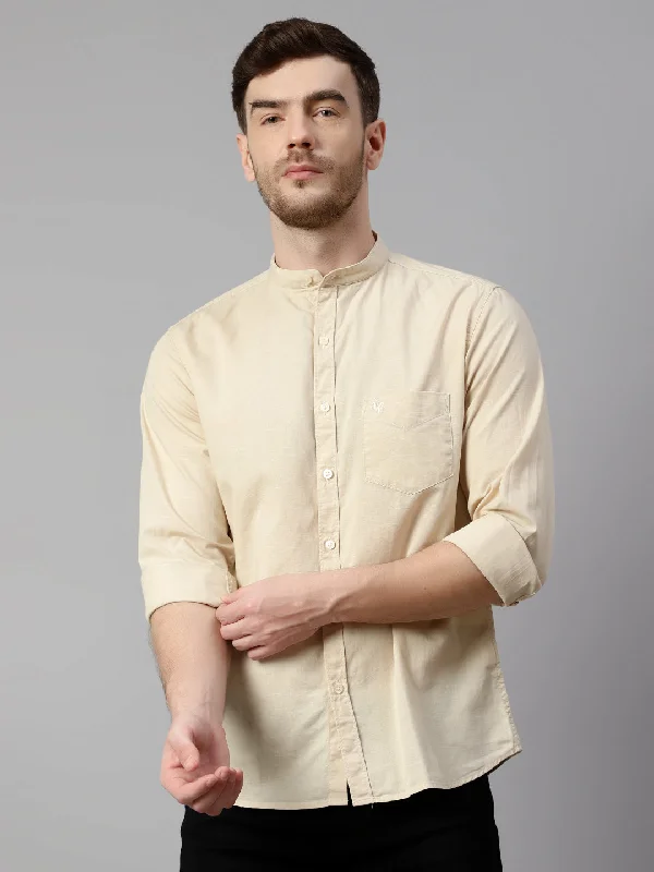 Men's Beige Casual Plain Full Sleeve Shirt