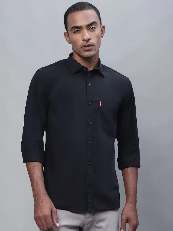 Men's Black Casual Plain Full Sleeve Shirt