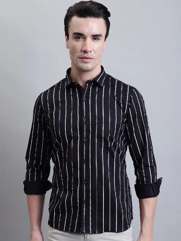 Men's Black Casual Broad Stripe Full Sleeve Shirt