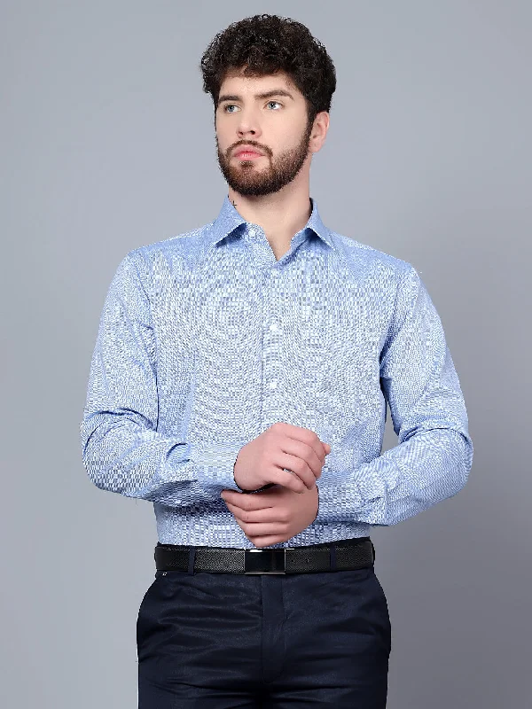 Men's Blue Formal Self textured Full Sleeve Shirt