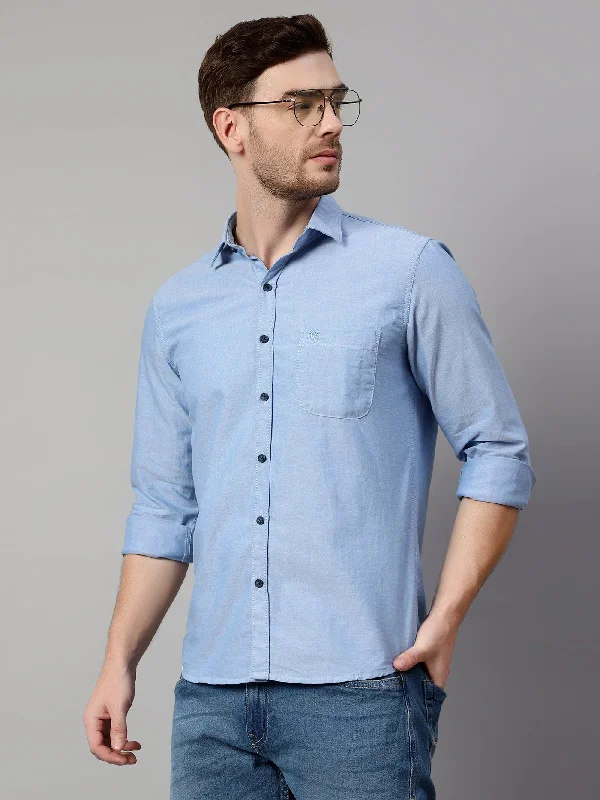 Men's Blue Casual Plain Full Sleeve Shirt