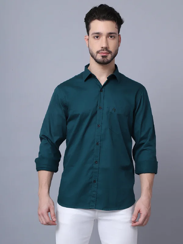 Men's Bottle Green Casual Plain Full Sleeve Shirt