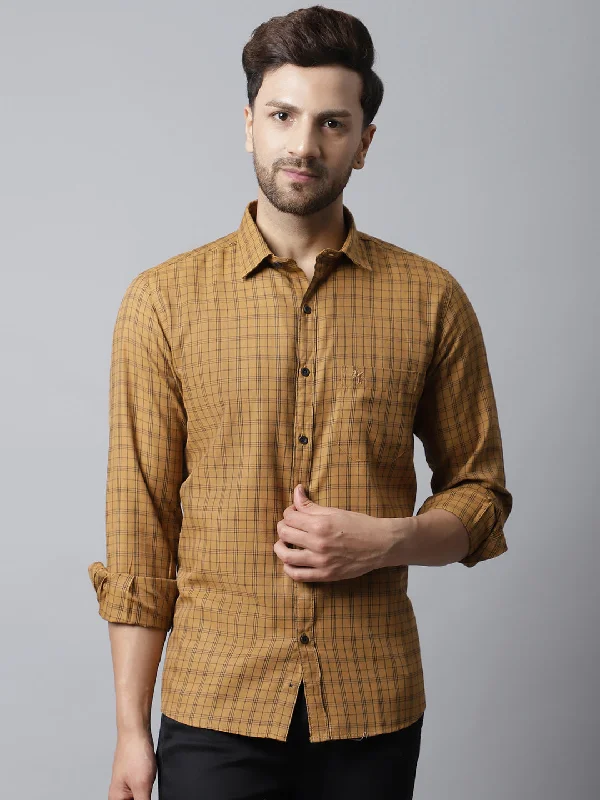 Men's Brown Casual Medium Checks Full Sleeve Shirt