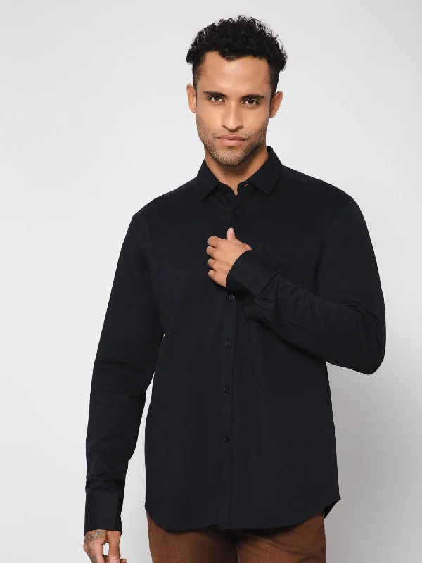 Men's Black Casual Knit Jersey Full Sleeve Shirt