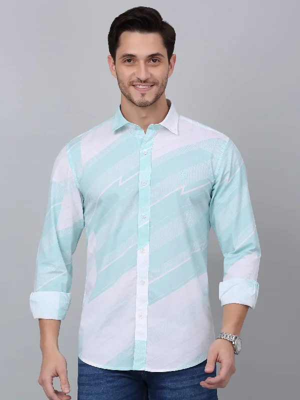 Men's Aqua Blue Casual Abstract Print Full Sleeve Shirt