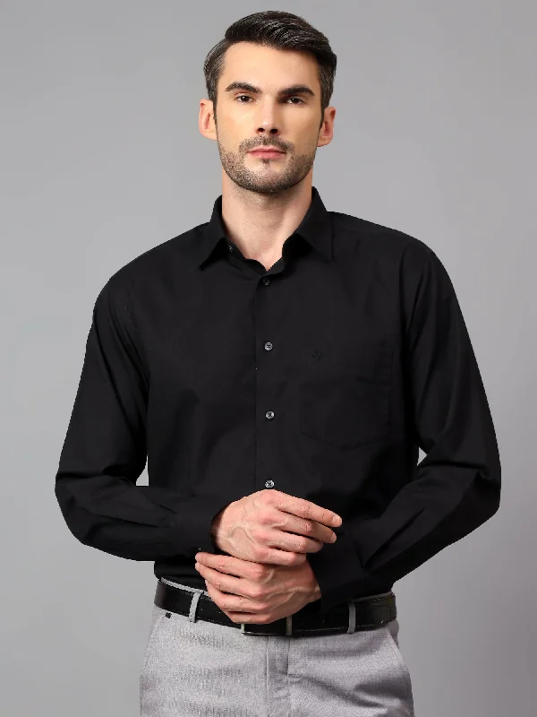 Men's Black Formal Fil a Fil Plain Full Sleeve Shirt