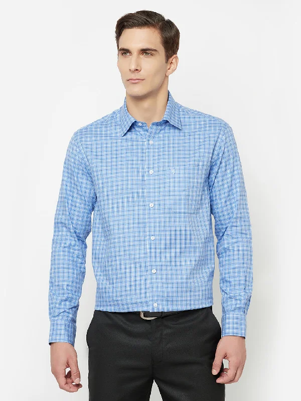 Men's Blue Formal Small Checks Full Sleeve Shirt