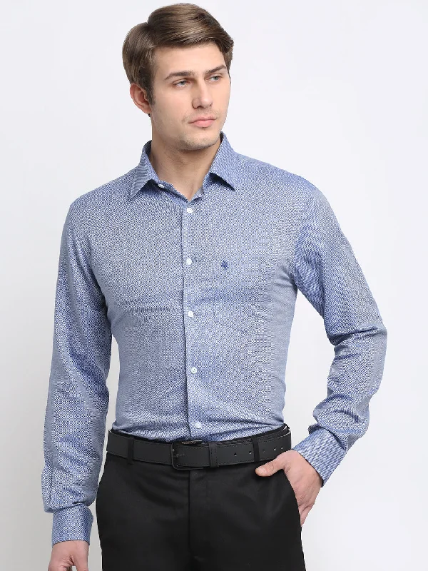 Men's Blue Formal Self textured Full Sleeve Shirt