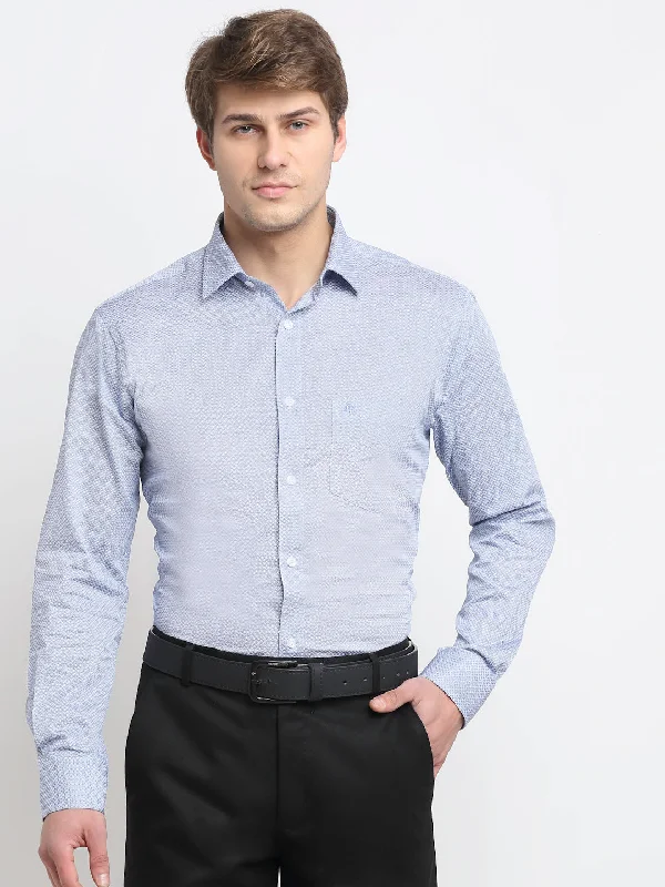 Men's Blue Formal Geometric Print Full Sleeve Shirt