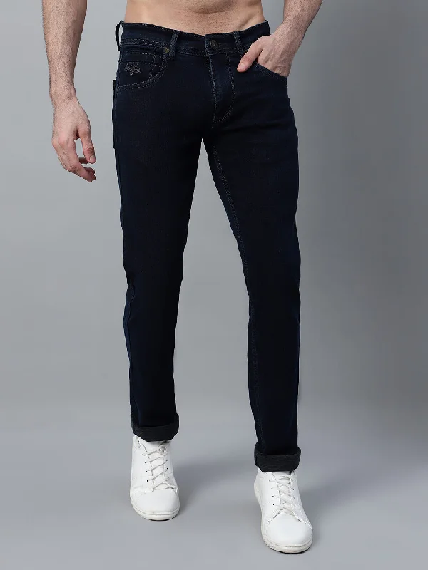 Men's Dark Blue Solid Stretchable Jeans