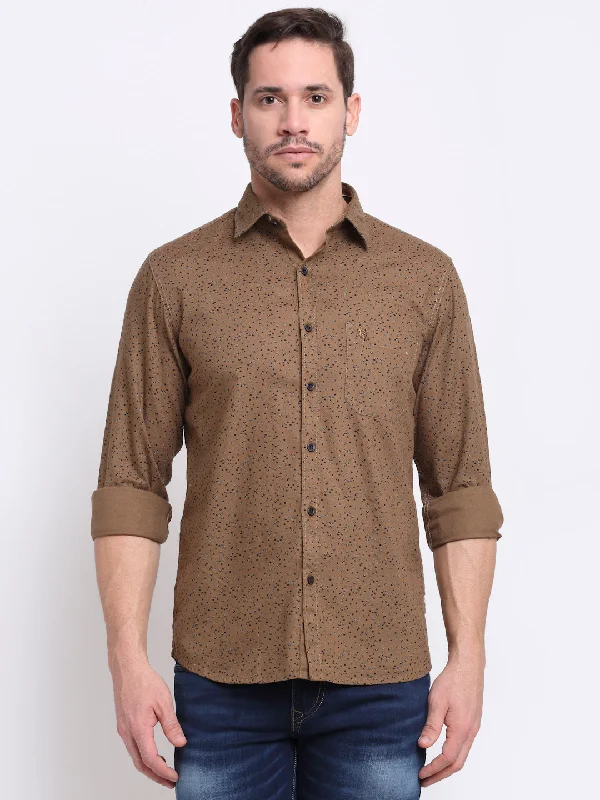 Men Cotton Printed Brown Full Sleeve Casual Shirt for Men with Pocket