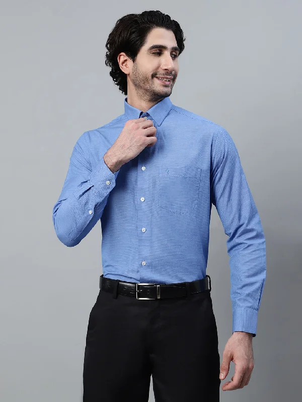 Men's Blue Micro Check Full Sleeve Formal Shirt