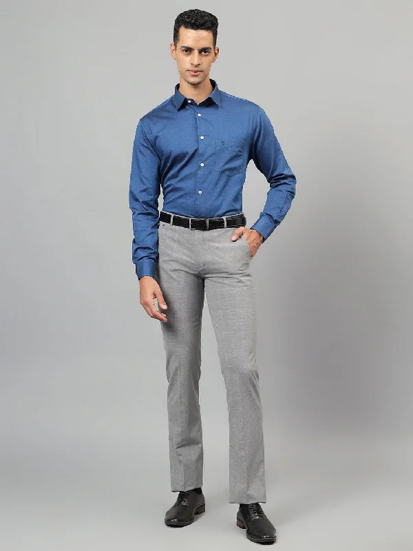 Men's Blue Solid Full Sleeves Formal Shirt