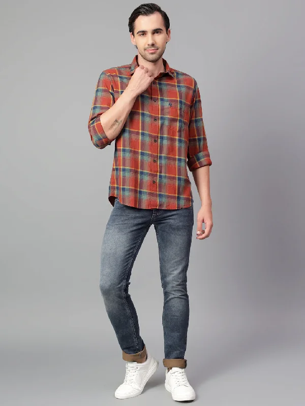 Men's Brown Checked Full Sleeve Casual Shirt