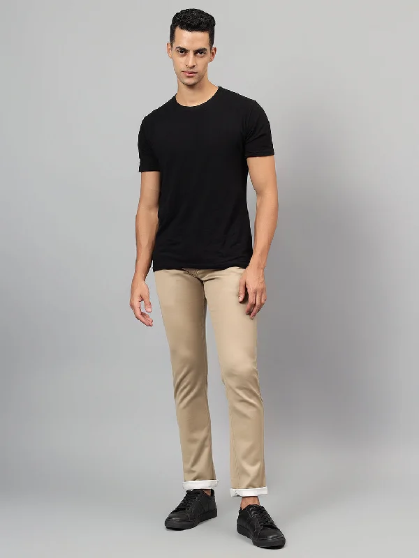 Men's Khaki Solid Stretchable Full Length Jeans