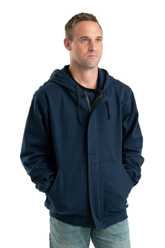 Berne Mens Navy 100% Cotton FR Zip Front NFPA Hooded Sweatshirt