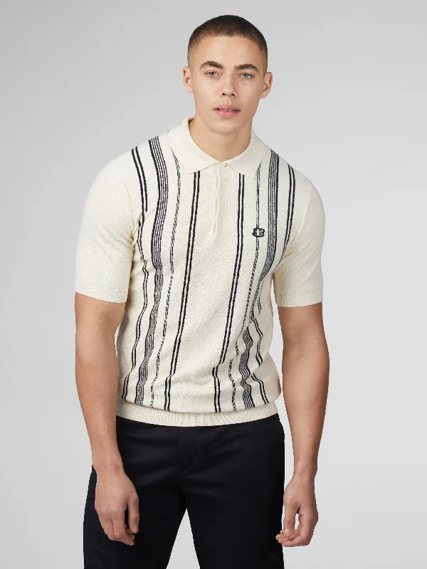 B by Ben Sherman Crinkle Cotton Stripe Polo - Ivory