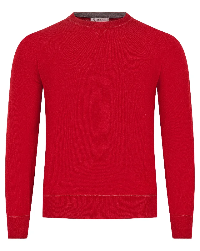 Brunello Cucinelli Mens Lightweight Cashmere Red Crew Neck Sweater