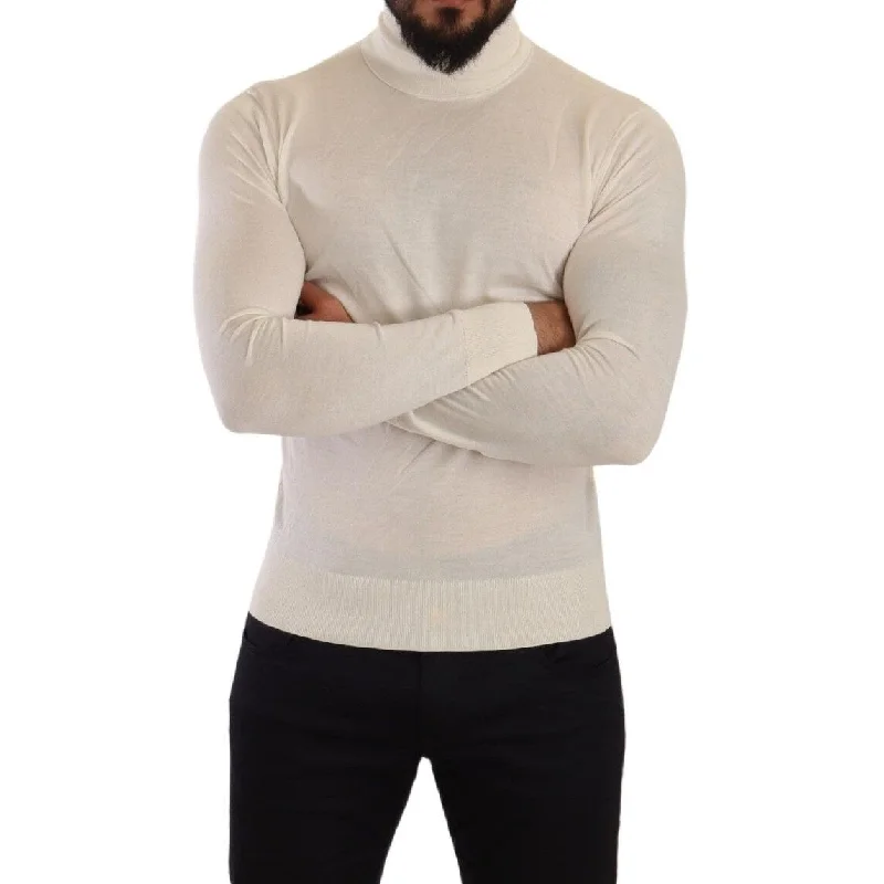 Dolce & Gabbana Ivory Cashmere-Silk Blend Turtleneck Men's Sweater