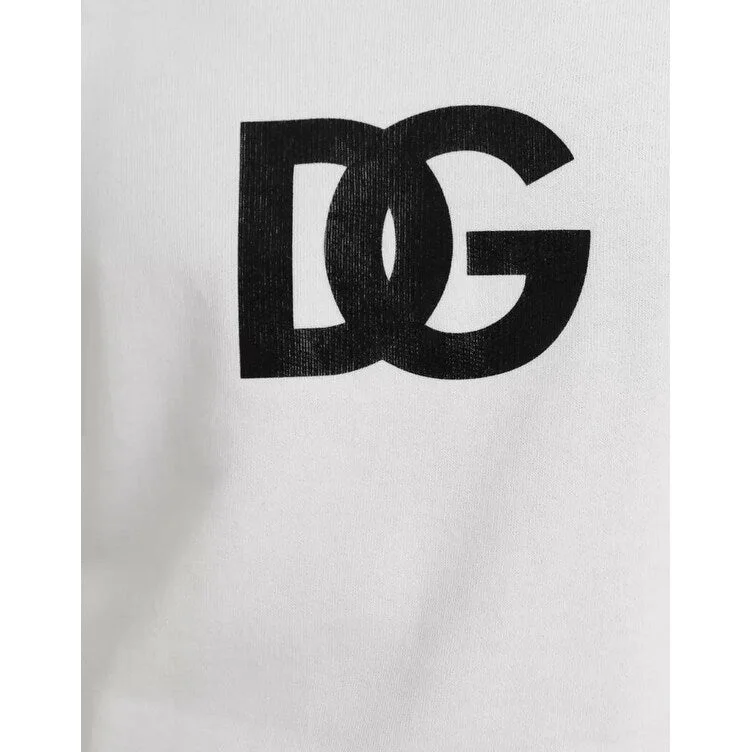 Dolce & Gabbana White Logo Cotton Crew Neck Pullover Men's Sweater (Pre-Owned)