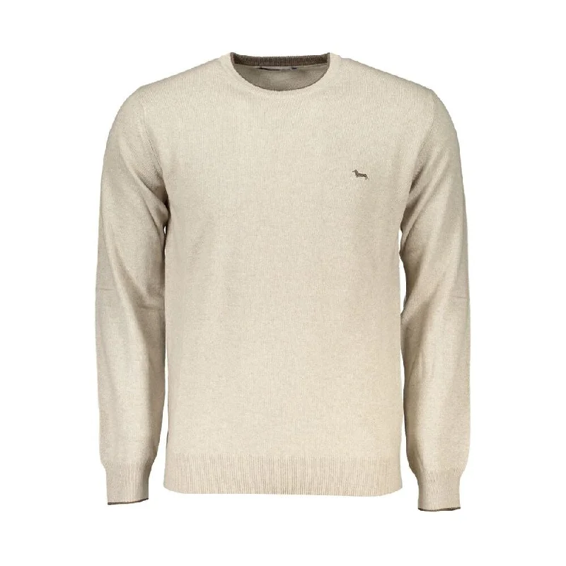 Harmont & Blaine Beige Crew Neck Luxury Sweater with Men's Embroidery