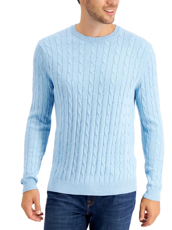 Mens Cable Knit Crewneck Sweater